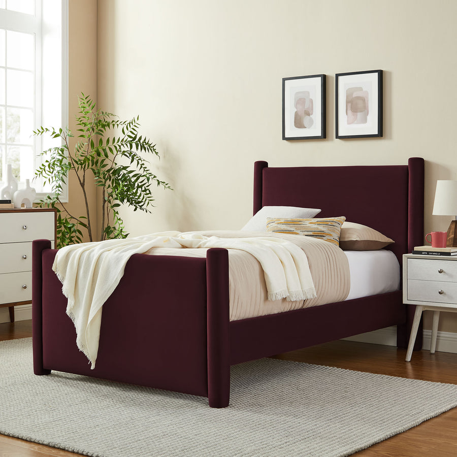 Sawyer Performance Velvet Twin Platform Bed in Mulberry