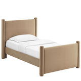 Sawyer Performance Velvet Twin Platform Bed in Taupe