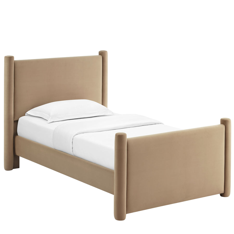 Sawyer Performance Velvet Twin Platform Bed in Taupe