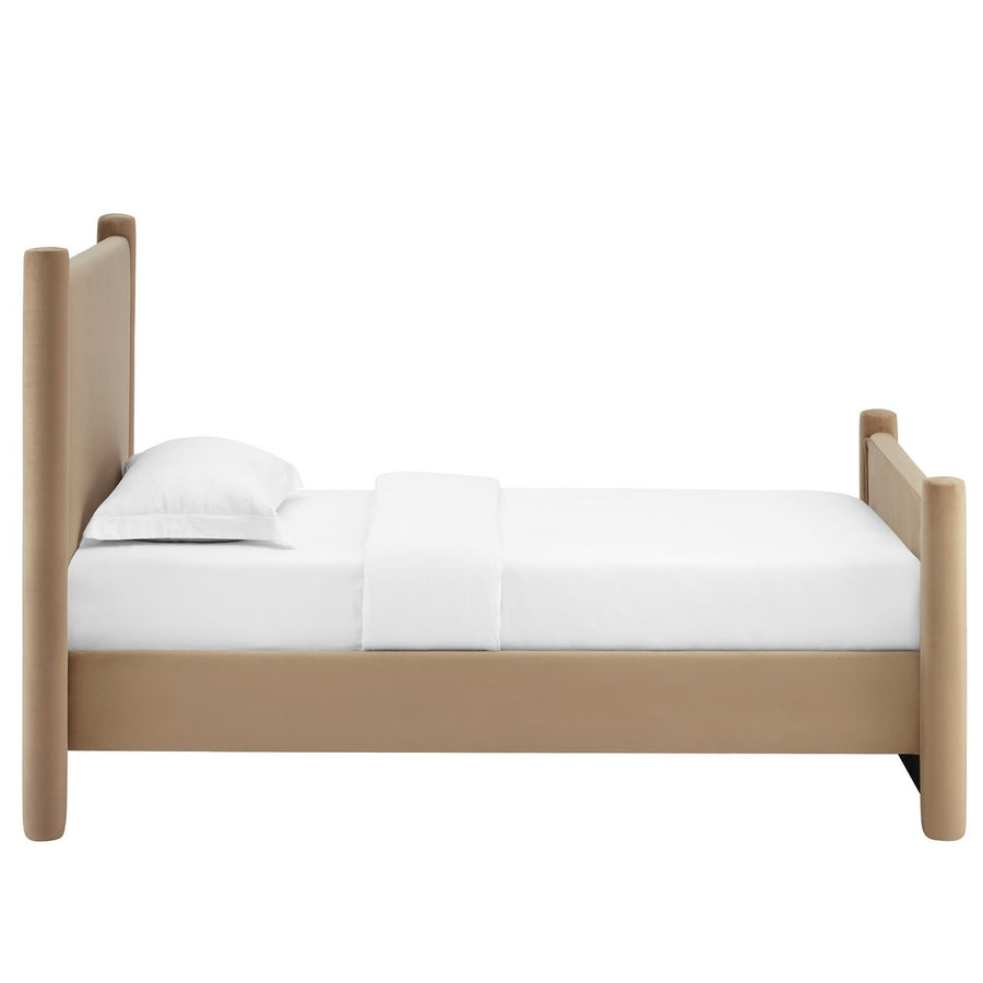 Sawyer Performance Velvet Twin Platform Bed in Taupe