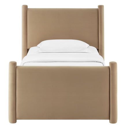 Rael Performance Velvet Twin Platform Bed in Taupe