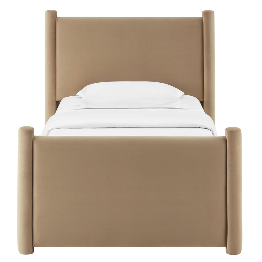 Sawyer Performance Velvet Twin Platform Bed in Taupe