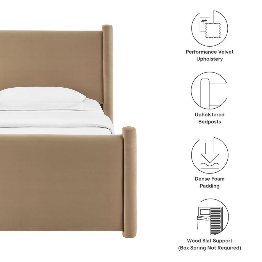 Sawyer Performance Velvet Twin Platform Bed in Taupe