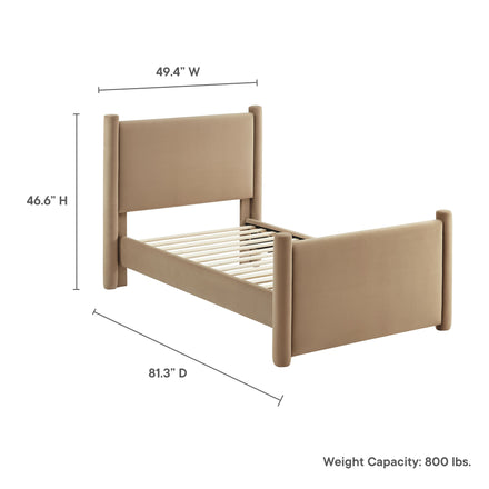 Rael Performance Velvet Twin Platform Bed in Taupe