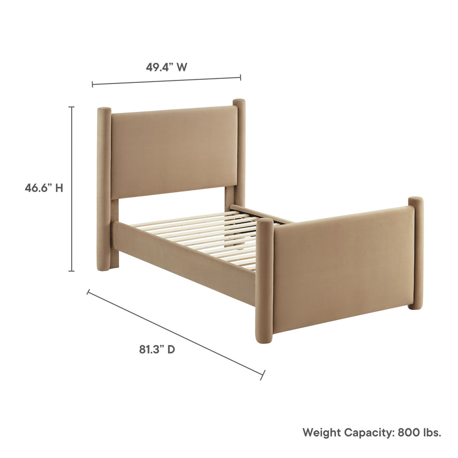 Sawyer Performance Velvet Twin Platform Bed in Taupe