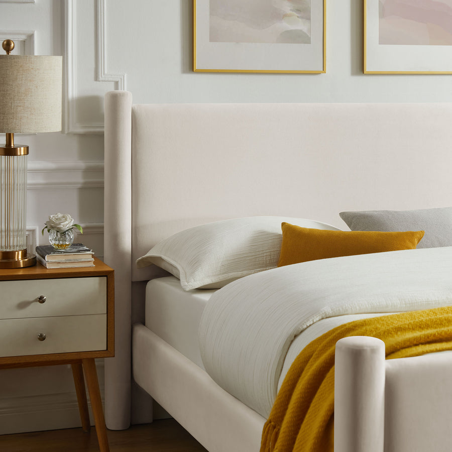 Sawyer Performance Velvet Full Platform Bed in Alabaster