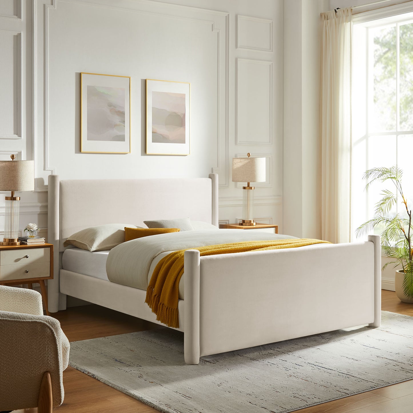 Rael Performance Velvet Full Platform Bed by Furniture For America