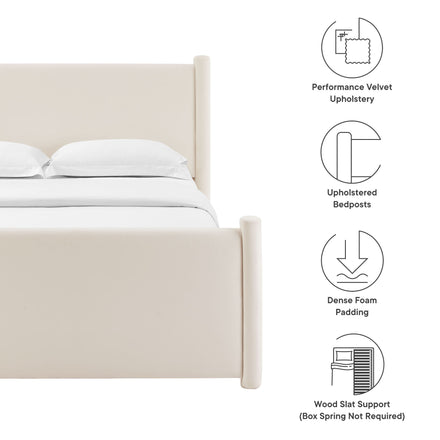 Rael Performance Velvet Full Platform Bed in Alabaster