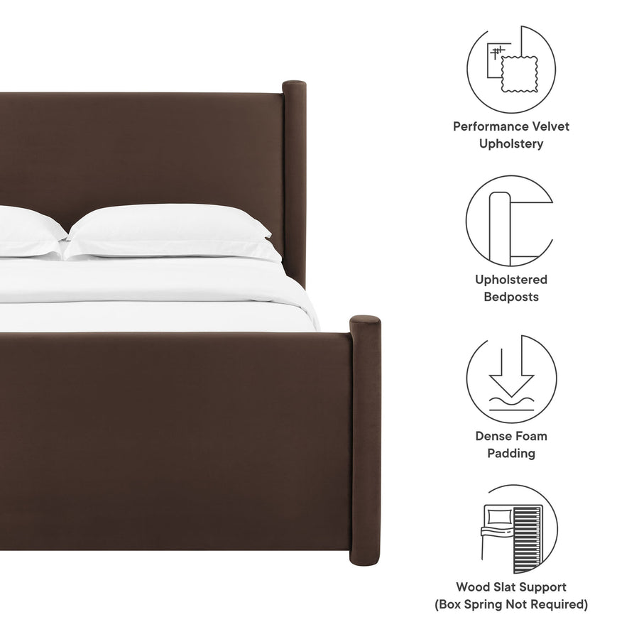 Sawyer Performance Velvet Full Platform Bed in Chocolate Brown