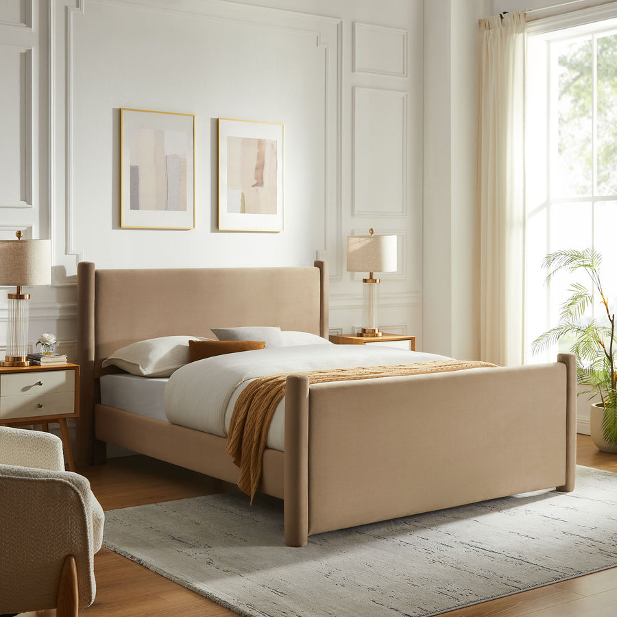 Sawyer Performance Velvet Full Platform Bed in Taupe