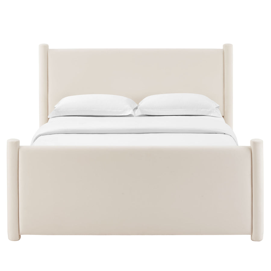 Sawyer Performance Velvet Queen Platform Bed in Alabaster