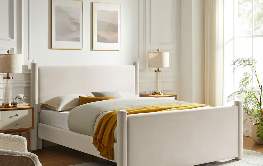 Sawyer Performance Velvet Queen Platform Bed in Alabaster