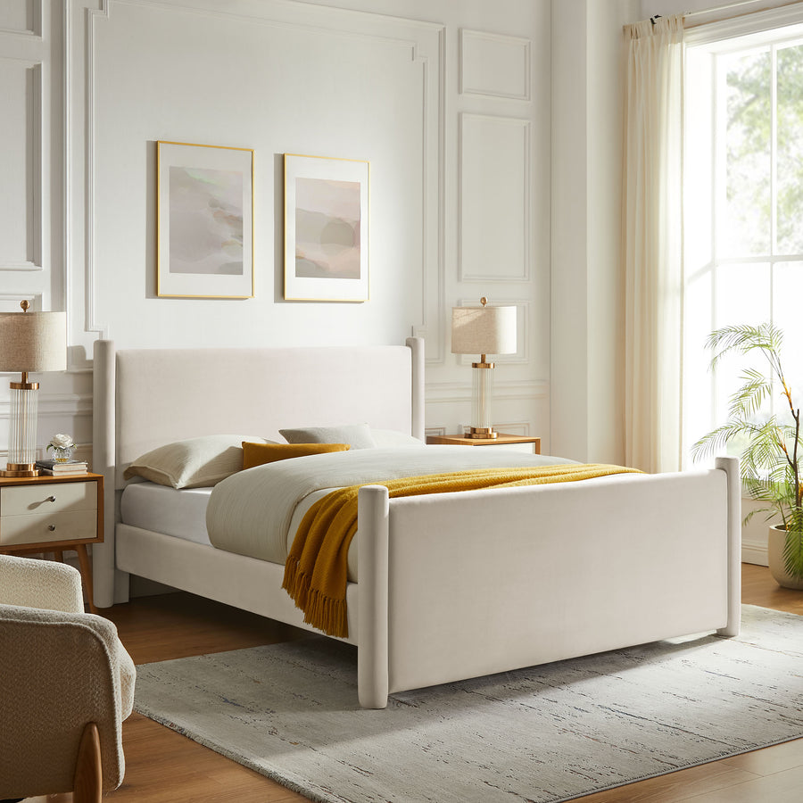 Sawyer Performance Velvet Queen Platform Bed in Alabaster