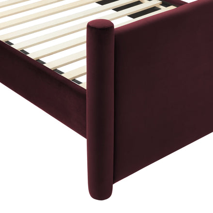 Rael Performance Velvet Queen Platform Bed in Mulberry