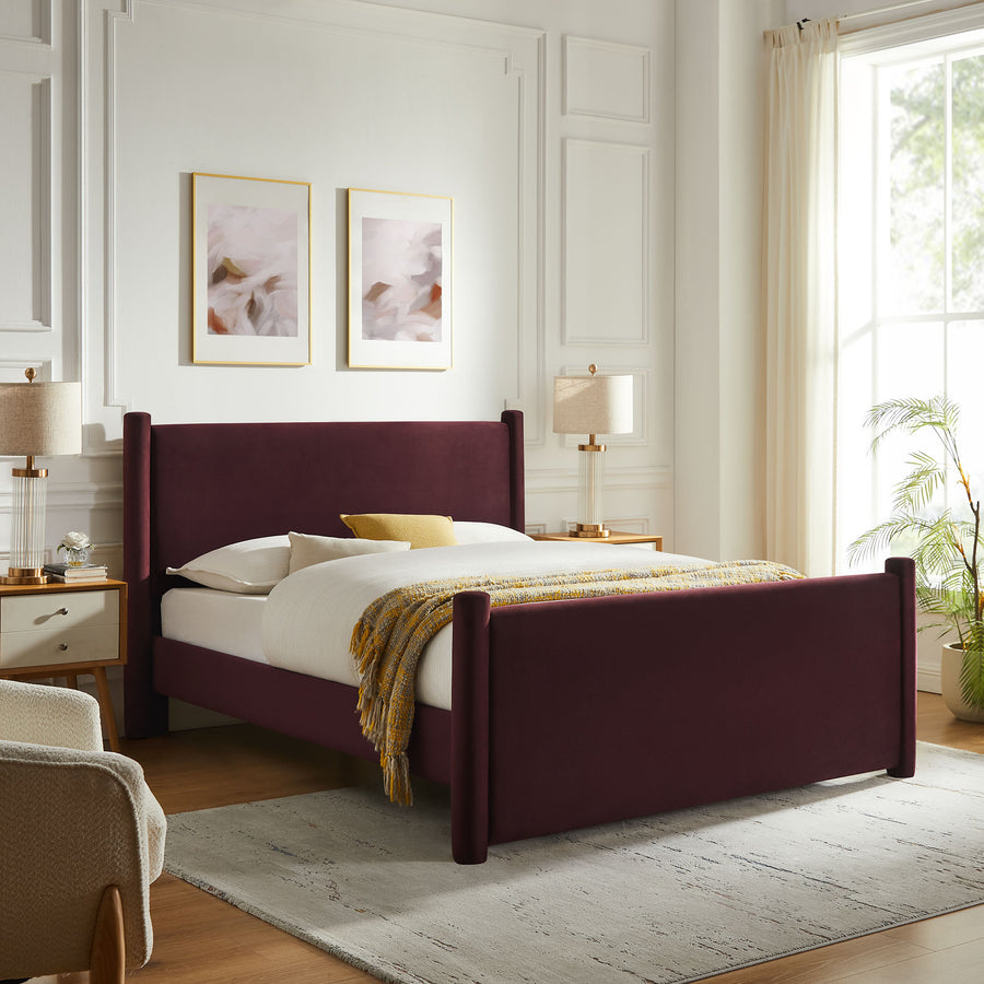 Sawyer Performance Velvet Queen Platform Bed in Mulberry
