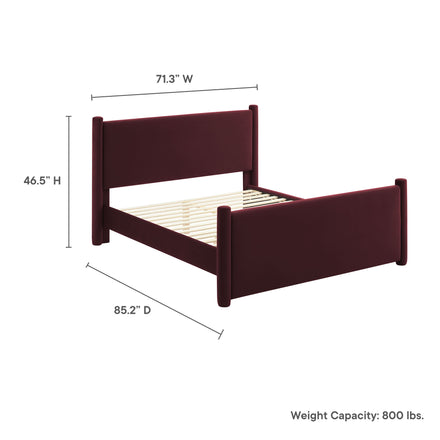 Rael Performance Velvet Queen Platform Bed in Mulberry