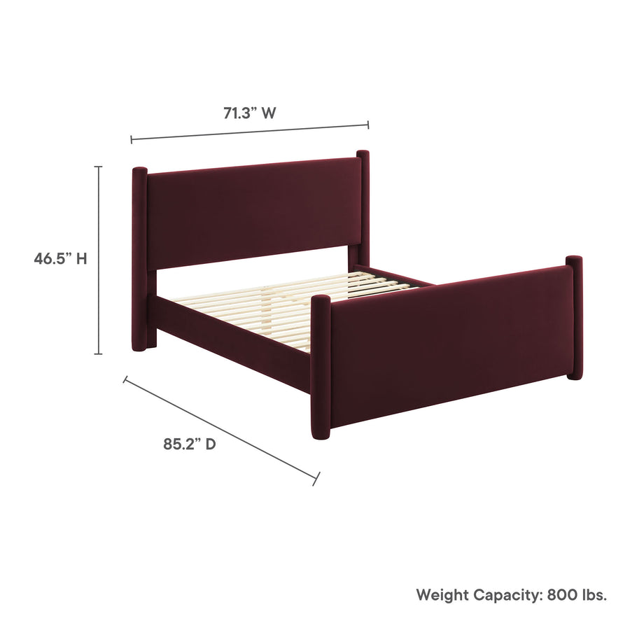Sawyer Performance Velvet Queen Platform Bed in Mulberry