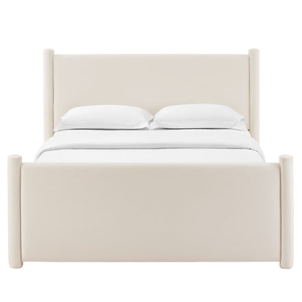 Rael Performance Velvet King Platform Bed in Alabaster