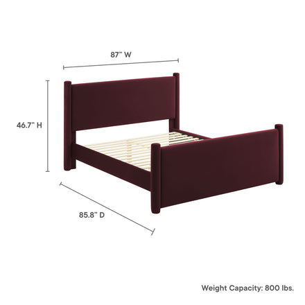 Rael Performance Velvet King Platform Bed in Mulberry