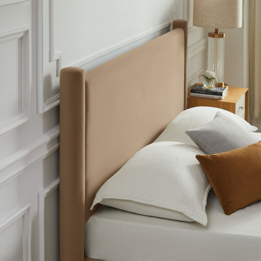 Sawyer Performance Velvet King Platform Bed in Taupe