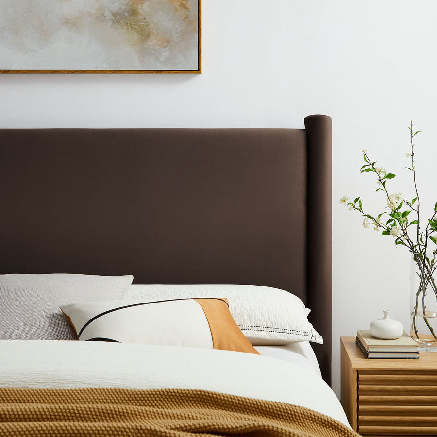 Sawyer Performance Velvet Queen Headboard in Chocolate Brown