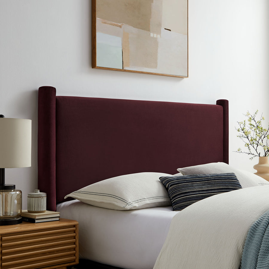 Sawyer Performance Velvet Queen Headboard in Mulberry