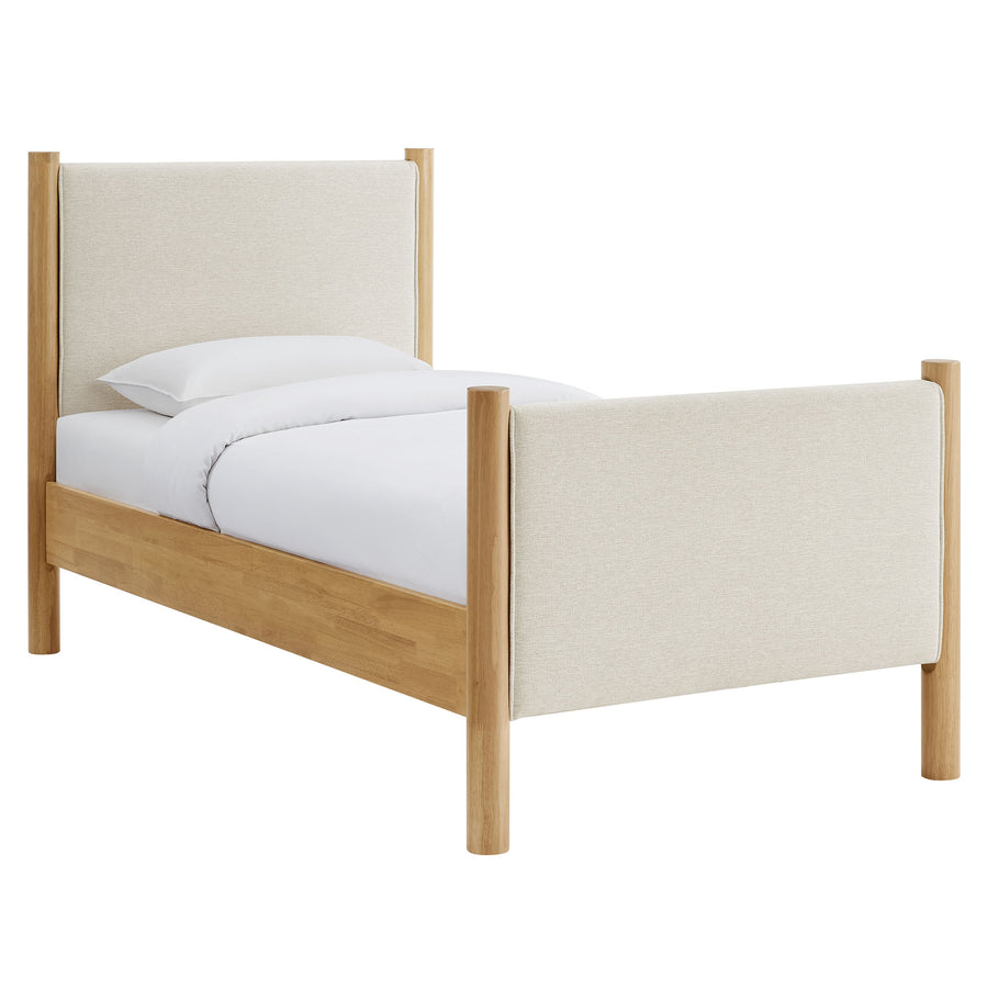 Dahlia Twin Size Fabric Upholstered Platform Bed in Ivory Oak