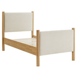 Dahlia Twin Size Fabric Upholstered Platform Bed in Ivory Oak
