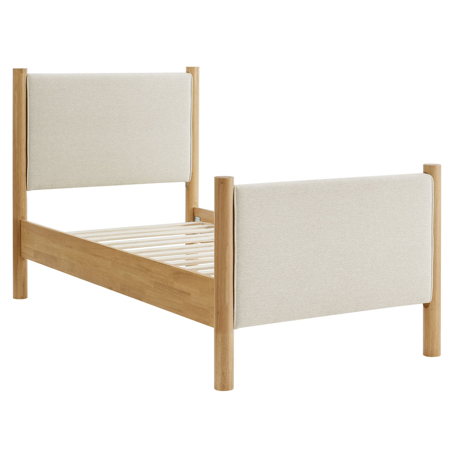 Dahlia Twin Size Fabric Upholstered Platform Bed in Ivory Oak