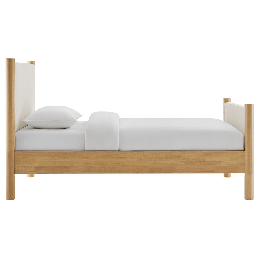 Dahlia Twin Size Fabric Upholstered Platform Bed in Ivory Oak