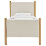 Dahlia Twin Size Fabric Upholstered Platform Bed in Ivory Oak