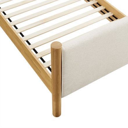 Maven Twin Size Fabric Upholstered Platform Bed in Ivory Oak