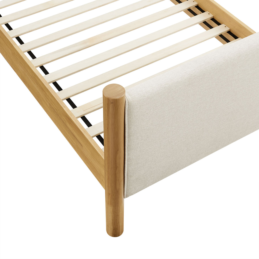 Dahlia Twin Size Fabric Upholstered Platform Bed in Ivory Oak