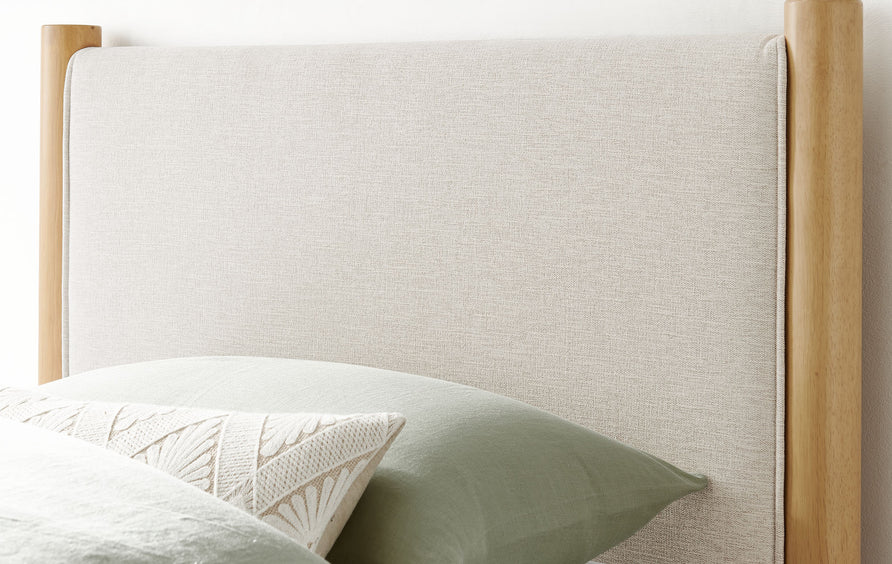 Dahlia Twin Size Fabric Upholstered Platform Bed in Ivory Oak