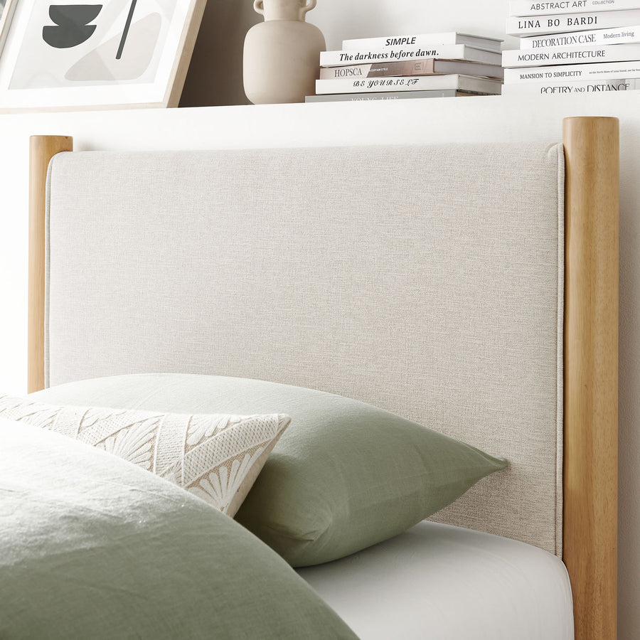 Dahlia Twin Size Fabric Upholstered Platform Bed in Ivory Oak