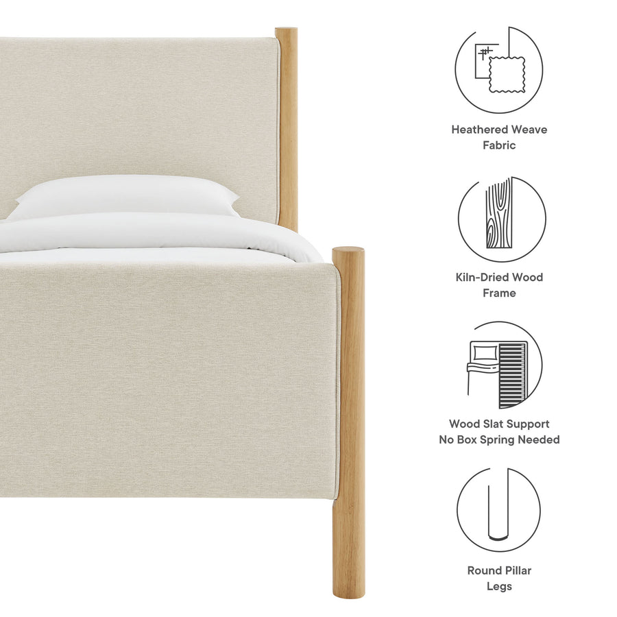Dahlia Twin Size Fabric Upholstered Platform Bed in Ivory Oak
