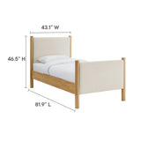 Dahlia Twin Size Fabric Upholstered Platform Bed in Ivory Oak
