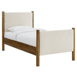 Dahlia Twin Size Fabric Upholstered Platform Bed in Ivory Walnut