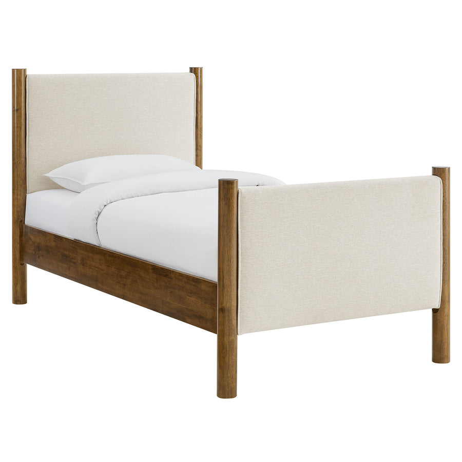 Dahlia Twin Size Fabric Upholstered Platform Bed in Ivory Walnut