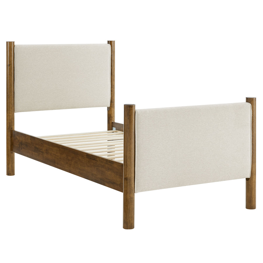Dahlia Twin Size Fabric Upholstered Platform Bed in Ivory Walnut
