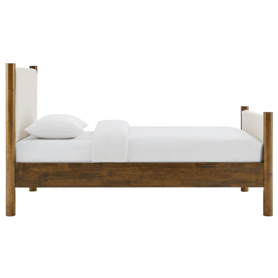 Dahlia Twin Size Fabric Upholstered Platform Bed in Ivory Walnut