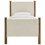 Dahlia Twin Size Fabric Upholstered Platform Bed in Ivory Walnut