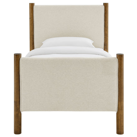 Maven Twin Size Fabric Upholstered Platform Bed in Ivory Walnut