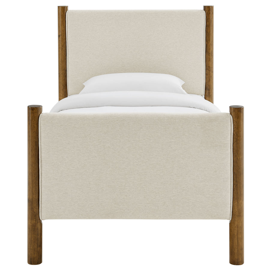 Dahlia Twin Size Fabric Upholstered Platform Bed in Ivory Walnut