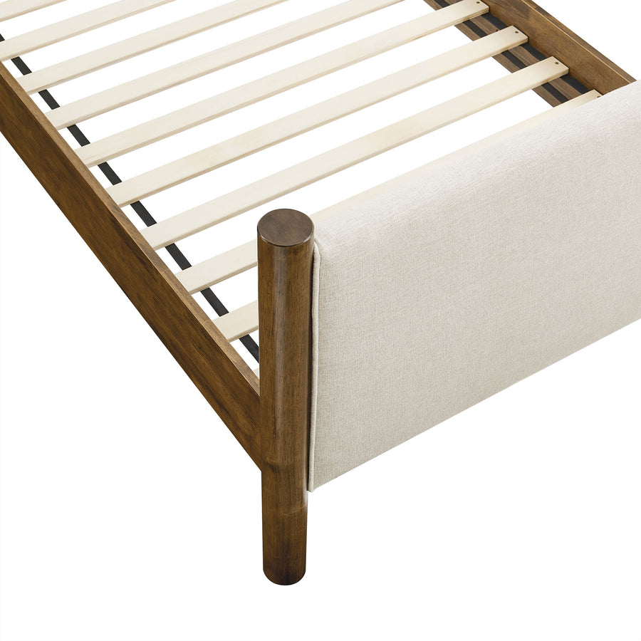 Dahlia Twin Size Fabric Upholstered Platform Bed in Ivory Walnut