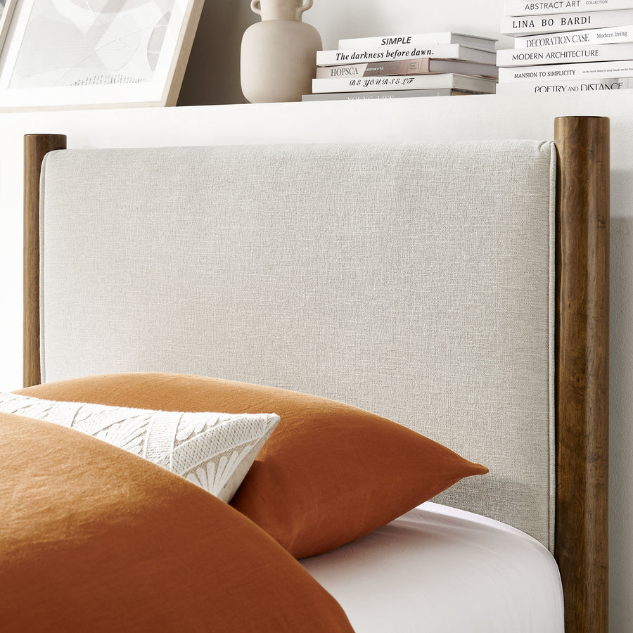 Dahlia Twin Size Fabric Upholstered Platform Bed in Ivory Walnut