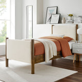 Dahlia Twin Size Fabric Upholstered Platform Bed in Ivory Walnut