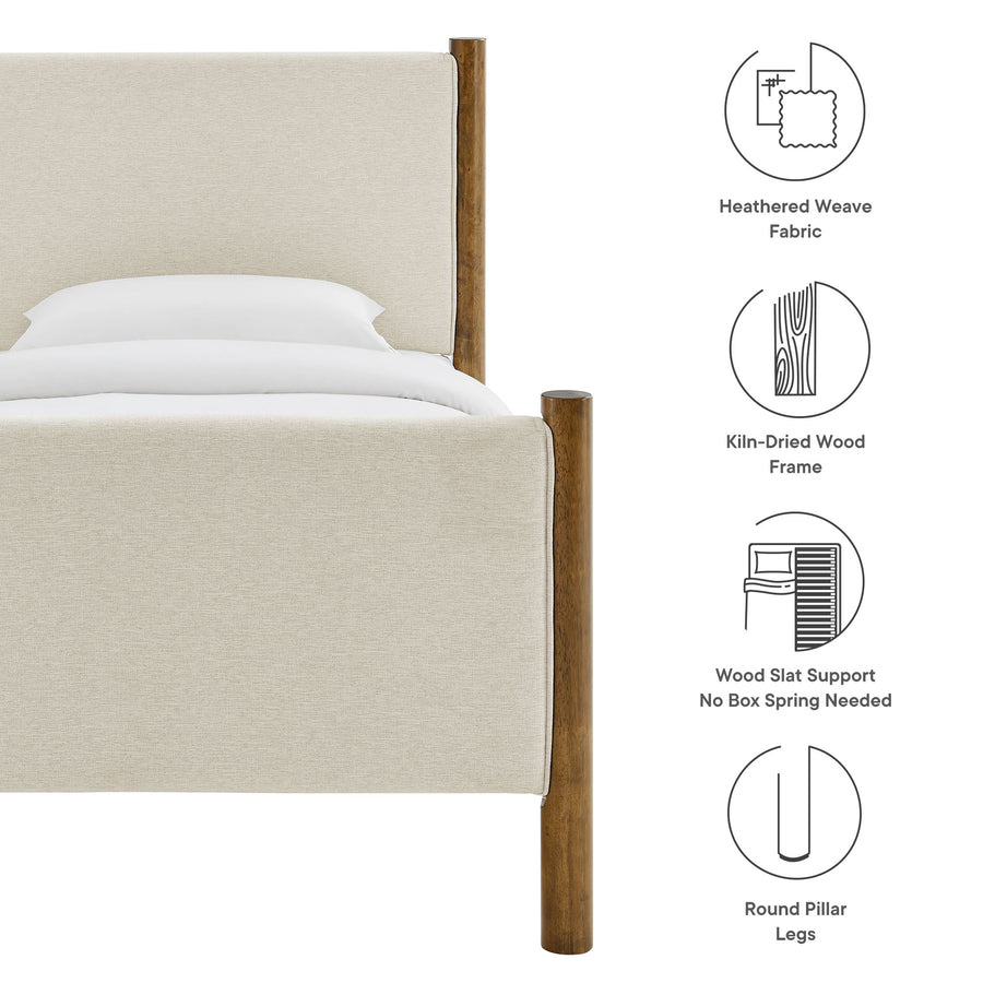 Dahlia Twin Size Fabric Upholstered Platform Bed in Ivory Walnut