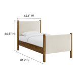 Dahlia Twin Size Fabric Upholstered Platform Bed in Ivory Walnut