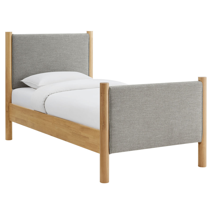 Dahlia Twin Size Fabric Upholstered Platform Bed in Wheat Oak
